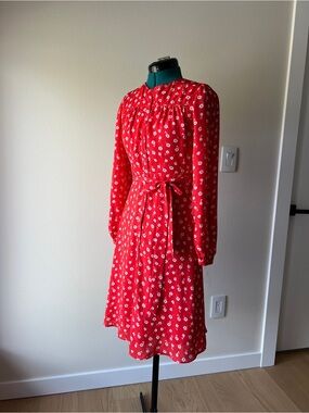 Banana Republic Red Floral Long-Sleeve Tie-Waist Dress
